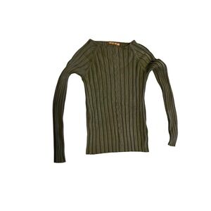 Belldini Ribbed‎ Long Sleeve Sweater Women Olive Green Cable Knit Top